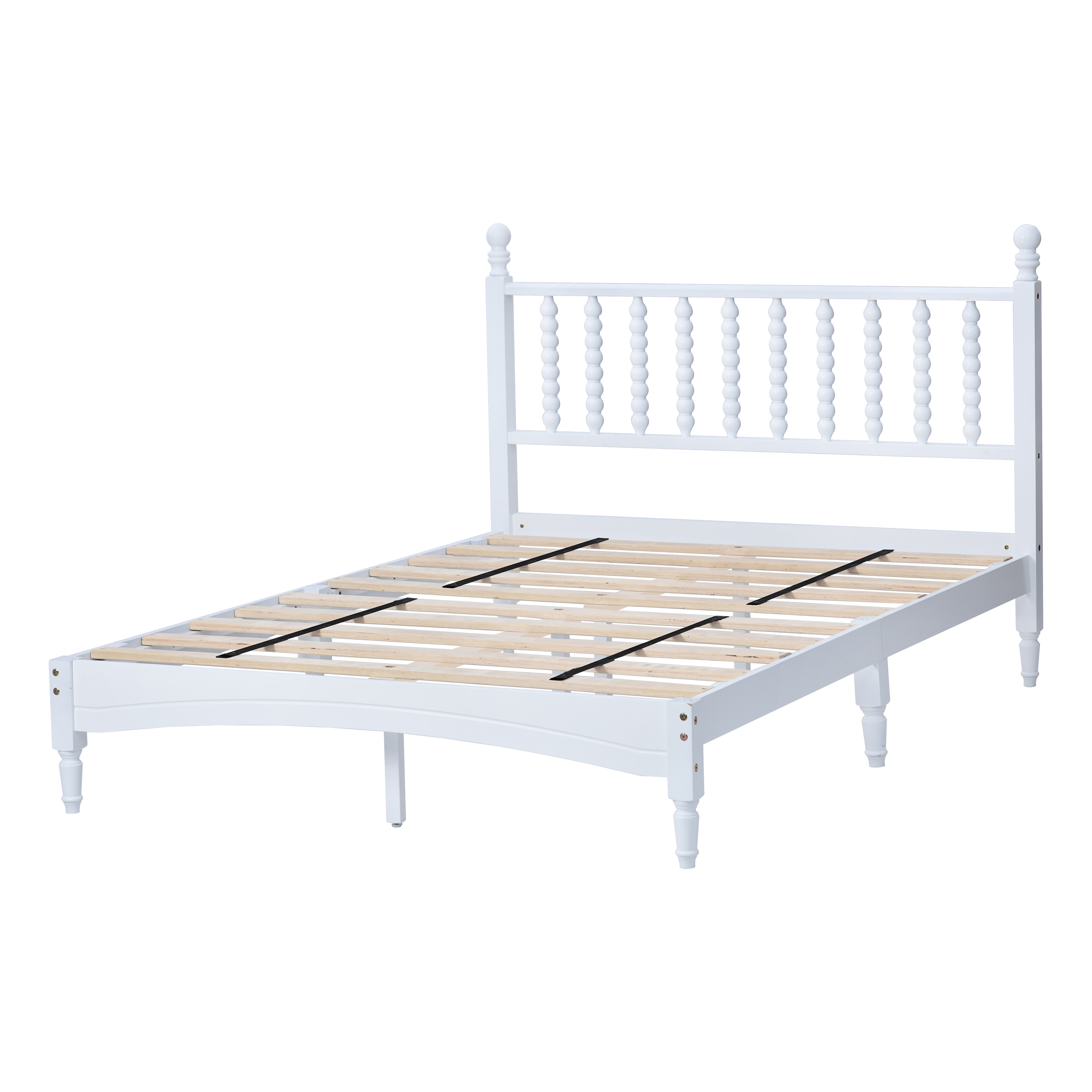 Wood Bed Frame with Spindle Headboard, Solid Rubber Wood Foundation with Wood Central Supports, 1000 Lb Capacity, Easy Assembly, No Box Spring Needed, Full- White Wood Bed Frame with Spindle Headboard, Solid Rubber Wood Foundation with Wood Central Supports, 1000 Lb Capacity, Easy Assembly, No Box Spring Needed, Full- White
